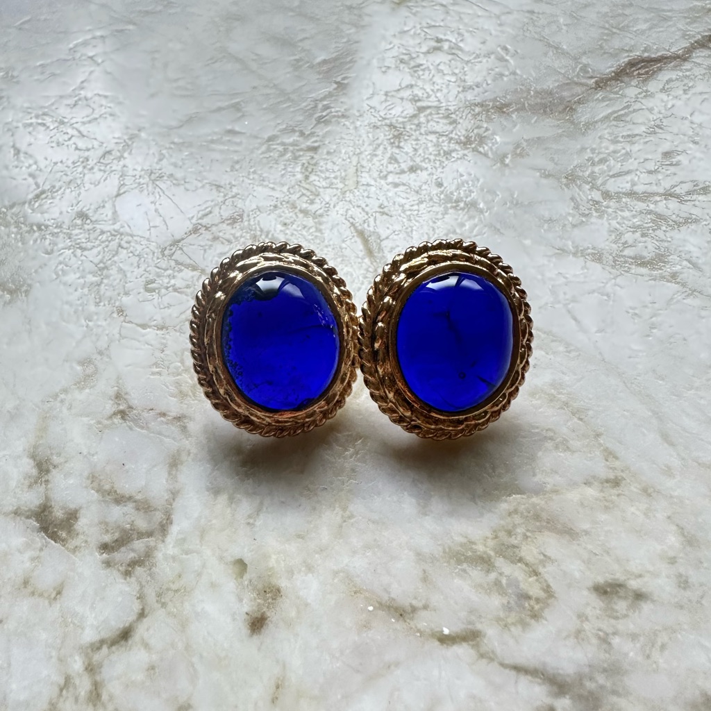 Gripoix Elegant Blue And Gold Women's Earrings